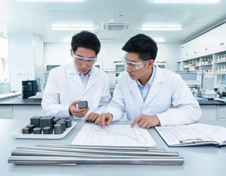 Metallurgical service desk reviewing carbide and refractory metal samples